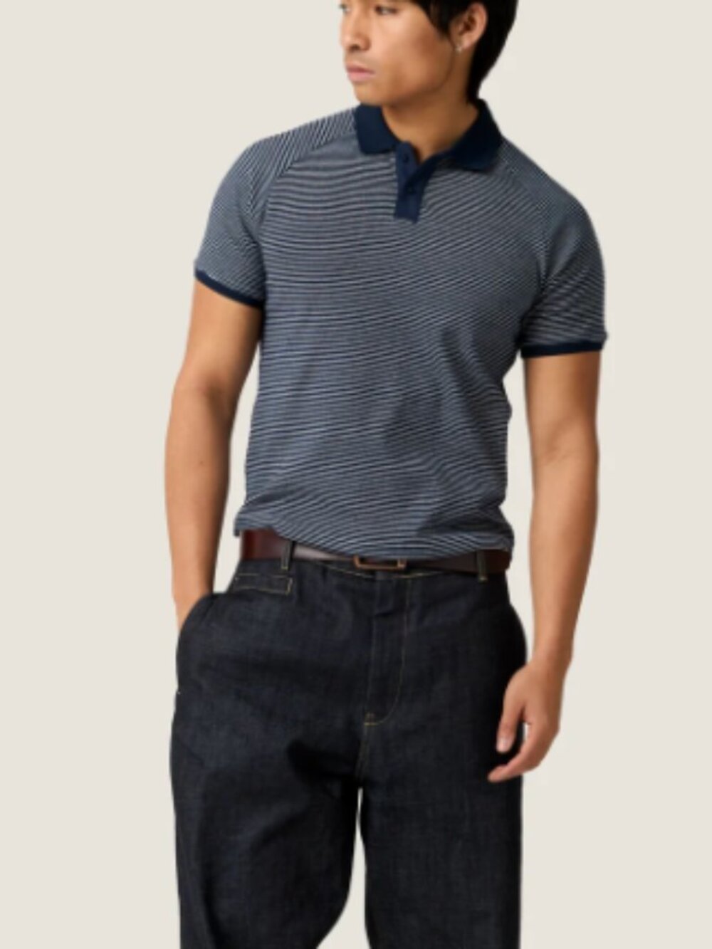 Milkbar Cropped Striped Raglan Polo Size M Navy